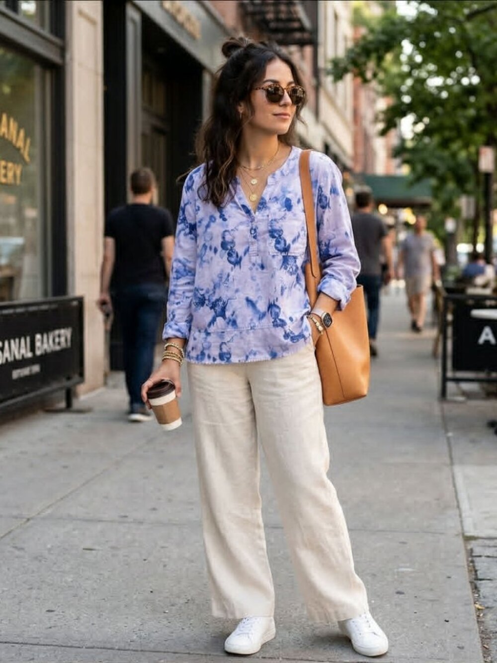 Westbound Woman XL Purple Blue Abstract Watercolor Tencel Blouse Top